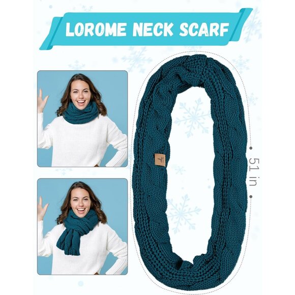 Women’s Cyan Knit Beanie Hat, Gloves, Scarf & Ear Warmer Set - Winter - Picture 4 of 6